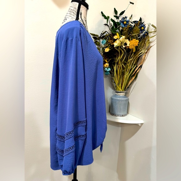 I.N. Studio Elegant Blue Front Tie Blue Blouse Balloon Lace Sleeves Size 2XL - Picture 3 of 9